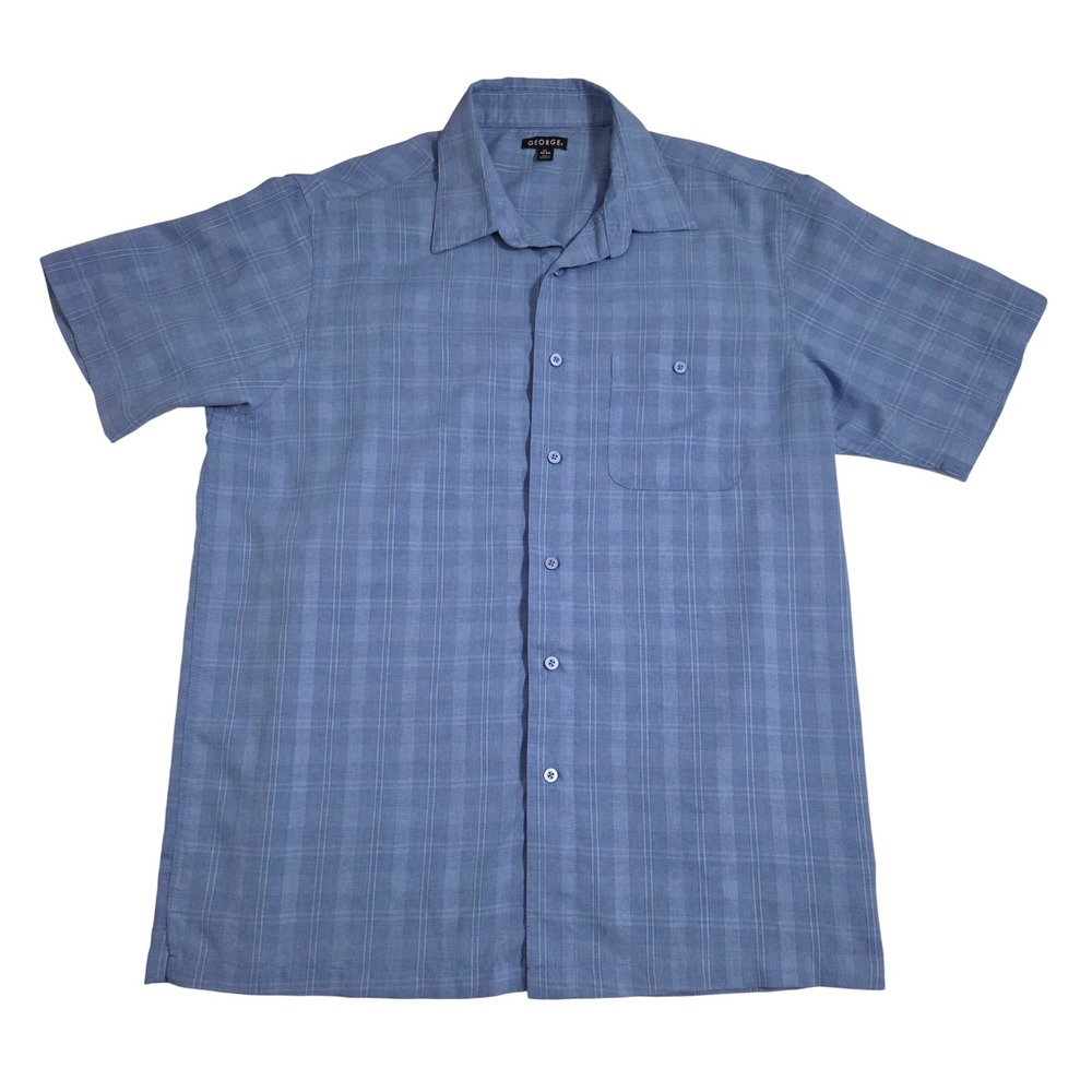 George Mens Light Blue Plaid Short Sleeve Button Down Shirt Large GM14Y014